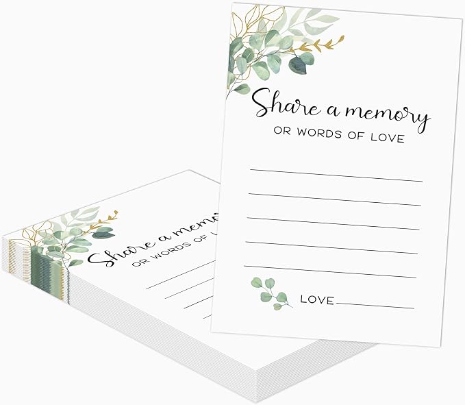 Share a Memory Cards - Share Words of Love - Keepsake Funeral Card, Guest Book Alternative, Eucalyptus Design Memory Cards for Birthday, Funeral Memory Books and Boxes, Memorial Service Decorations by Rwykg