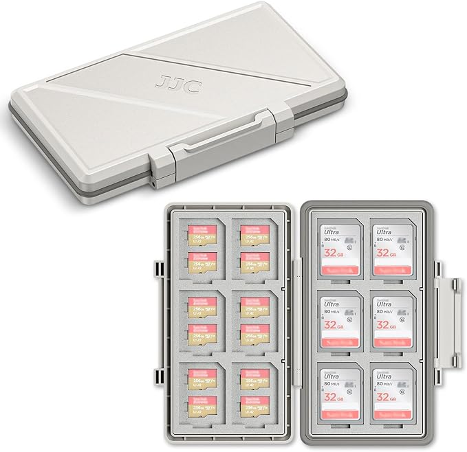 Grey Memory Card Case Micro SD TF SD Card Case Storage Holder Wallet Box | Compact Micro SD Card Holder Wallet for 24 Micro SD SDXC SDHC TF Cards and 12 SD SDXC SDHC Cards, Ergonomic Locking Systerm by JJC