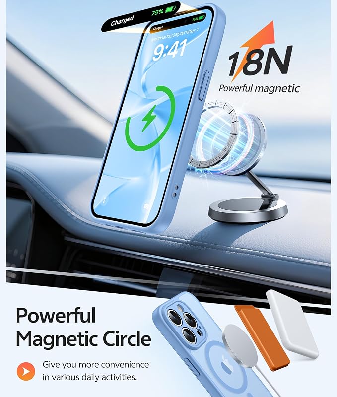 FNTCASE for iPhone 15 Pro Max Case, Fit for Magsafe, Glass Screen Protector | Full Camera Protection, Translucent Matte, 14FT Military Grade Drop Proof, Shockproof Protective Phone Cover, Light Blue - Image 3
