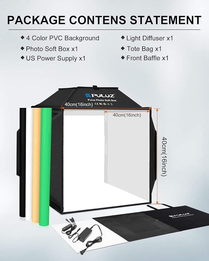 PULUZ Upgrade Light Box & Soft Box, 16"x16" Professional Shooting Tent with 480 LED Lights Photo Studio Light Box Photography with 4 Color PVC Backdrops for Jewelry and Product Photography - Image 7