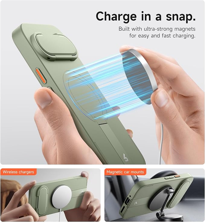 SURITCH for Google Pixel 9/9 Pro Phone Case, Compatible with MagSafe, Protective Cover with Camera Cover & Adjustable Metal Kickstand for Pixel 9/9 Pro -Sage Green - Image 3