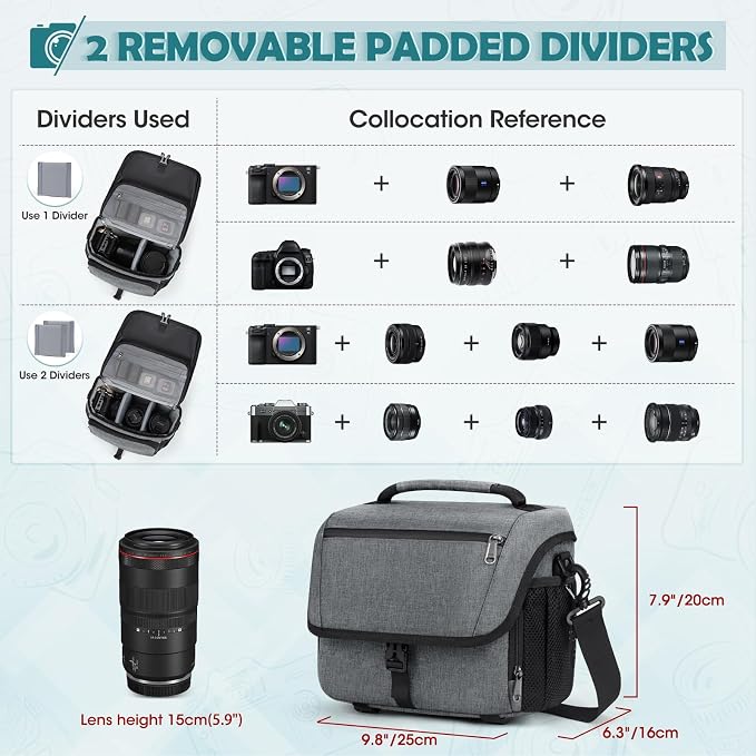 RAINSMORE Camera Bag, DSLR SLR Mirrorless Camera Case for Photographer | Waterproof Camera Sling Bag with Rain Cover & Tripod Holder Soft Padded Crossbody Camera Bag for Sony Canon Nikon Fujifilm - Image 3