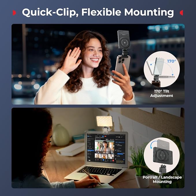 SmallRig M3 Magnetic Selfie Phone Light with Clip, Portable Light | 2000mAh, 120 LEDs, 2700K-6500K, for Content Creators Video Recording, for iPhone/Laptop/Camera/Webcam (Ink Blue) - 5505 - Image 4