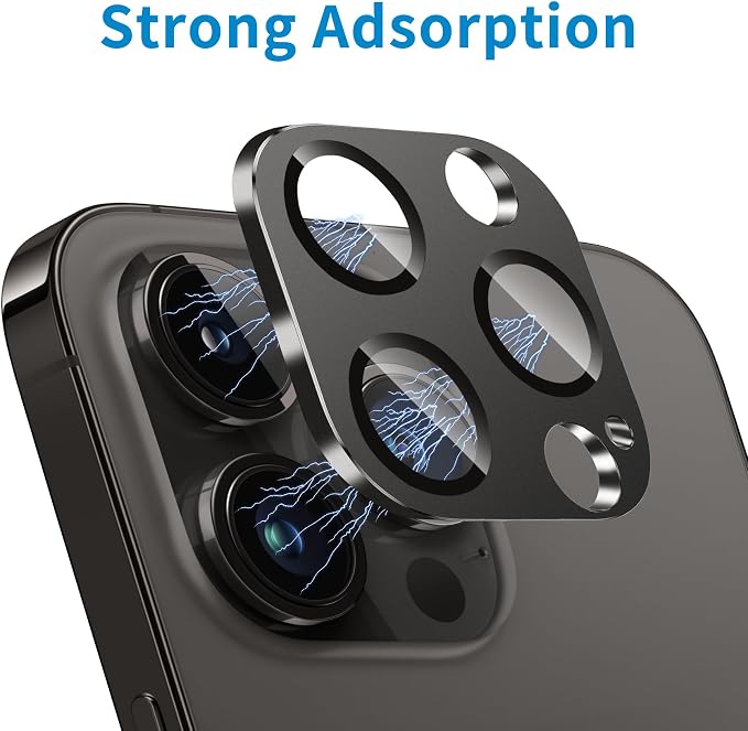 Camera Lens Protector for iPhone 14 Pro/iPhone 14 Pro Max Metal Camera Cover Film, 9H Tempered Glass, Anti-Scratch, Case Friendly - Black - Image 4