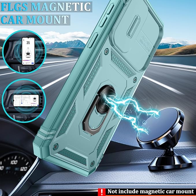 Gritup for Samsung Galaxy A37 5G Phone Case with Camera Cover | 2*Screen Protector | 360° Rotating Ring Kickstand, Military Grade Protective Cover para Samsung A 37, Green - Image 6