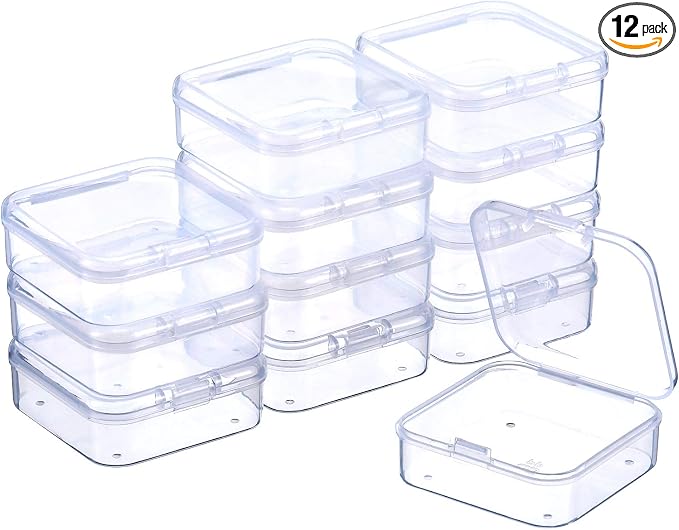 SATINIOR 12 Pack Clear Plastic Beads Storage Containers Box with Hinged Lid for Beads and More (2.12 x 2.12 x 0.79 Inch) by SATINIOR