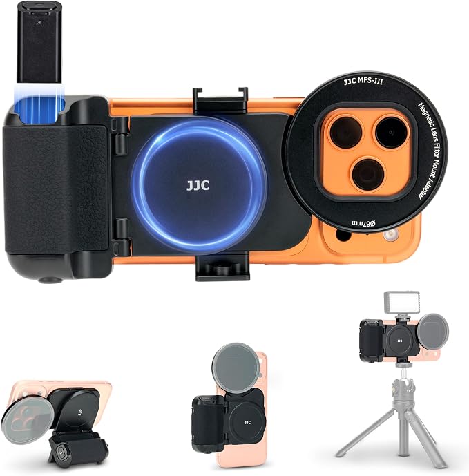 67mm Magnetic Phone Lens Filter Mount with Phone Camera Grip Kit Accessories for iPhone 17 Air 16 15 Pro Max,Filter Adapter Set w Cold Shoe & 1/4'' Hole Pull-Out to Fit Pro Max Plus(No Filters Include by Kiorafoto