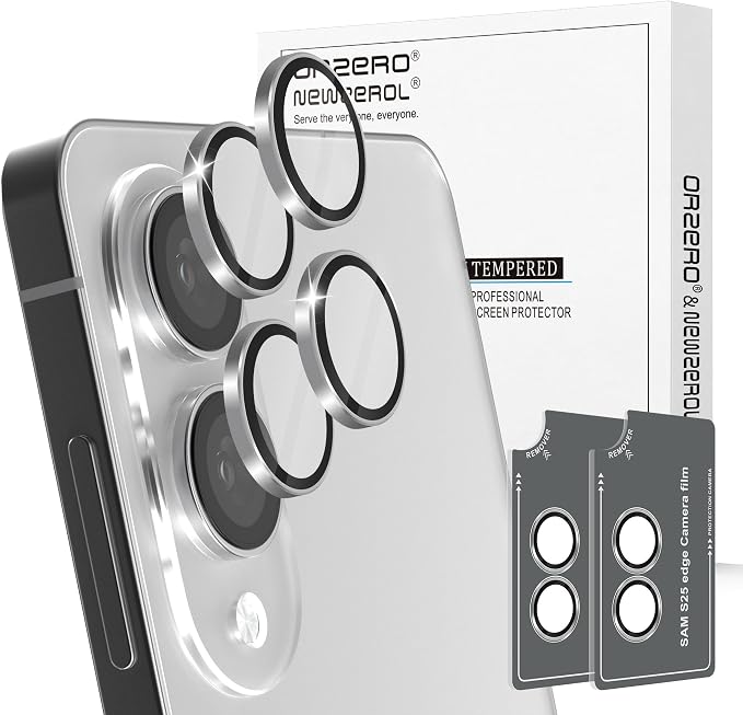 Orzero (2 Sets) Camera Lens Protector Compatible for Samsung Galaxy S25 Edge, Protector de Cámera One-Step Installation Tray Individual Matte Alloy Metal Ring Glass Case Friendly - Sliver by JumpIntoOrzeroLet%E2%80%99sExploreLikeNeverBefore