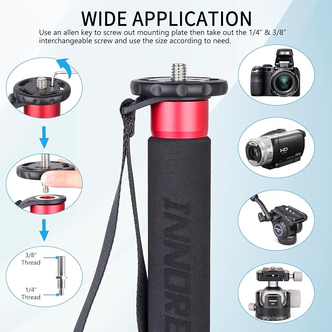 Camera Monopod INNOREL VM80C Carbon Fiber Portable Compact Lightweight Travel Monopod with Fast Flip Lock for Canon Nikon DSLR Camera Video Camcorder DV Photography Load 33lbs/15kg Height 66.9in/170cm - Image 2