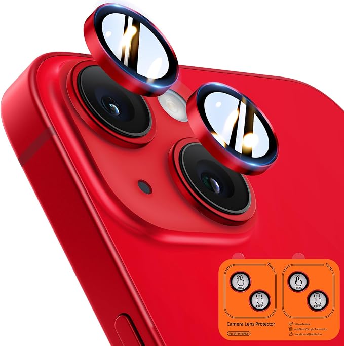 TOCOL Camera Lens Protector for iPhone 14 / iPhone 14 Plus Tempered Glass HD Individual Scratch Resistant Camera Cover Accessories Case Friendly 2 Pack（Red） by TOCOL