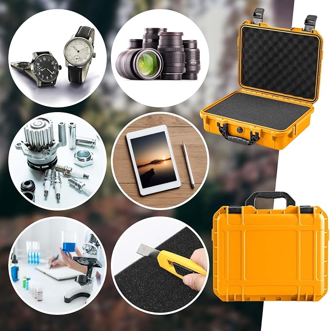 Relaxweex 1 Pcs Waterproof Hard Case with DIY Customizable Foam Insert Portable Protective Case with Knife for Camera Drones Equipments Tools Test Instruments(Yellow,16.3 x 12.4 x 6.5 Inch) - Image 7