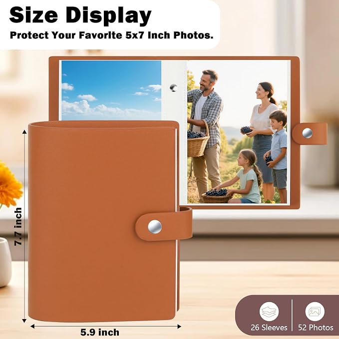 2 Pack Small Photo Albums 5x7 Pictures, 104 Photos Total, Brown | Leather Cover, Buckle Design, Acid-Free Pages, Top-Loading Pockets, Compact Carry, Photos Postcards & Artwork - Image 4