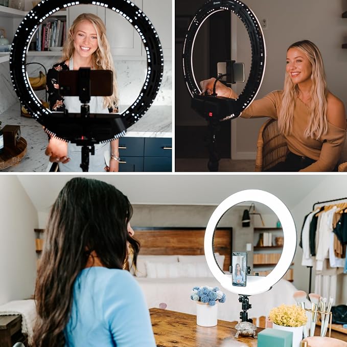Lume Cube LED Ring Light for Videos, Selfies, Live Streaming |18” Circle Light with Stand, Phone Holder, and Camera Mount | Portable + 6.5 ft Tripod Stand and Travel Case | Battery Not Included - Image 4