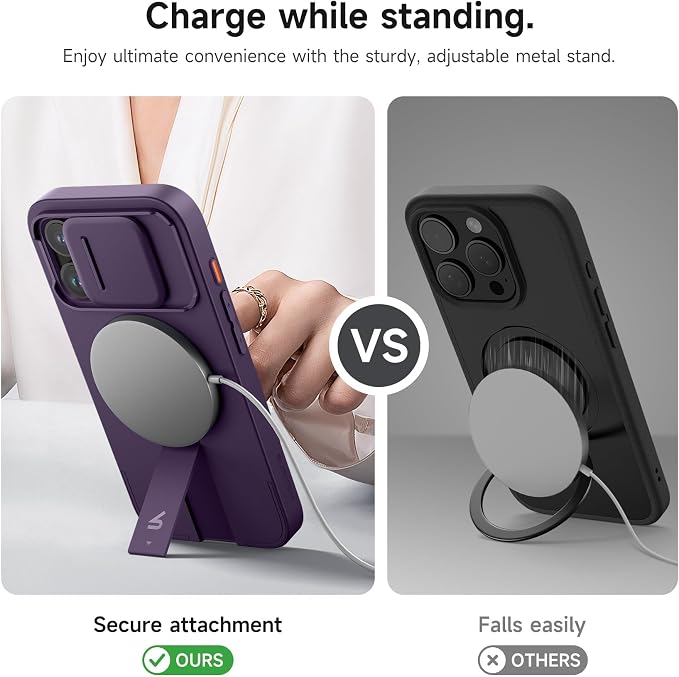 SURITCH for iPhone 15 Pro Case with Magnetic Camera Slide Cover and Adjustable Kickstand, Compatible with MagSafe, Shockproof Bumper Case Slim Protective Cover 6.1 Inch, Dark Purple - Image 5