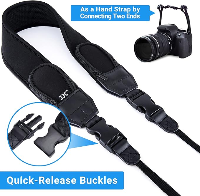 JJC DSLR Camera Neck Strap, Neoprene Strap for Canon Nikon Sony w/Pockets | Shoulder Strap with Quick Release, Adjustable, for Canon Rebel T7 EOS R50 R6 R5 5D 6D Nikon D850 D7500 D5600 D3500 - Image 5