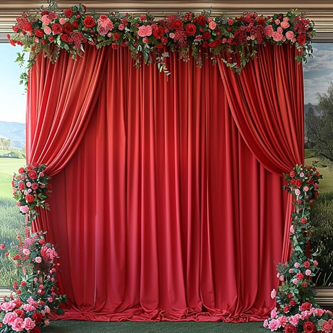 10x10ft Wrinkle Free Red Backdrop Curtain for Parties Soft Fabric Drapes Wedding Red Curtain Backdrop for Birthday Party Decorations Background for Photography 5x10ft, 2 Panels - Image 7