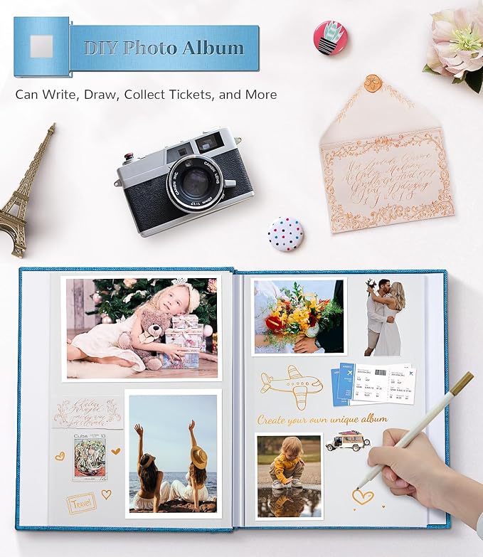 Artfeel Photo Album Self Adhesive Scrapbook Album for 3x5 4x6 5x7 8x10 Pictures,60 Pages Linen Cover with Display Window DIY Photo Book,Ideal Gifts for Family Travel Wedding Baby - Image 4