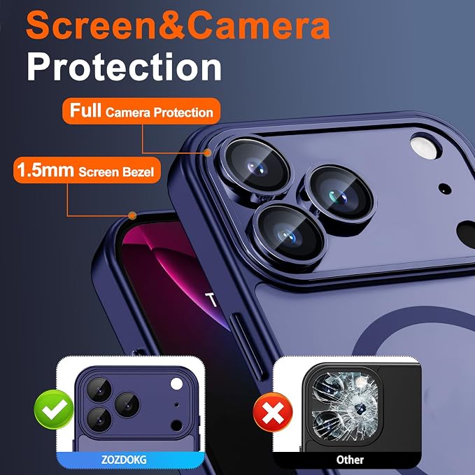 for iPhone 17 Pro Max Case with Privacy Screen Protector, Blue | Full Camera Protection, Compatible with MagSafe, Magnetic Translucent Matte Shockproof Phone Cover for iPhone 17 ProMax - Image 6