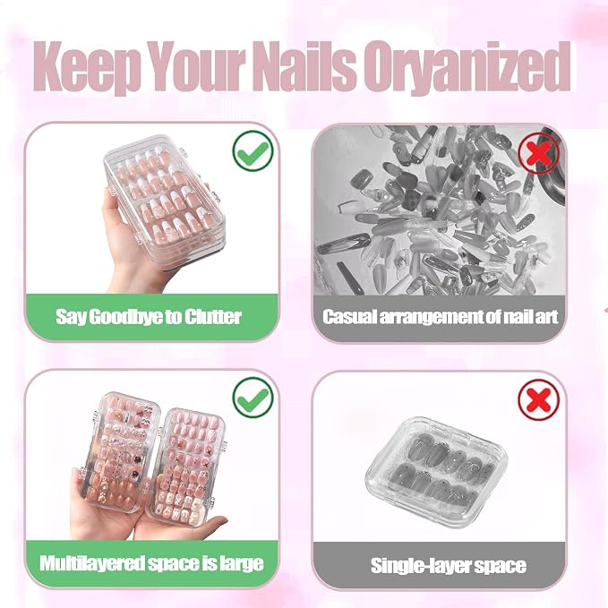 Tri-Fold Press On Nail Organizer Case - 4-Page Portable Storage Box for Fake Nails, Clear PET Plastic Travel Holder (6×3.2×1.8 inch) - Image 3