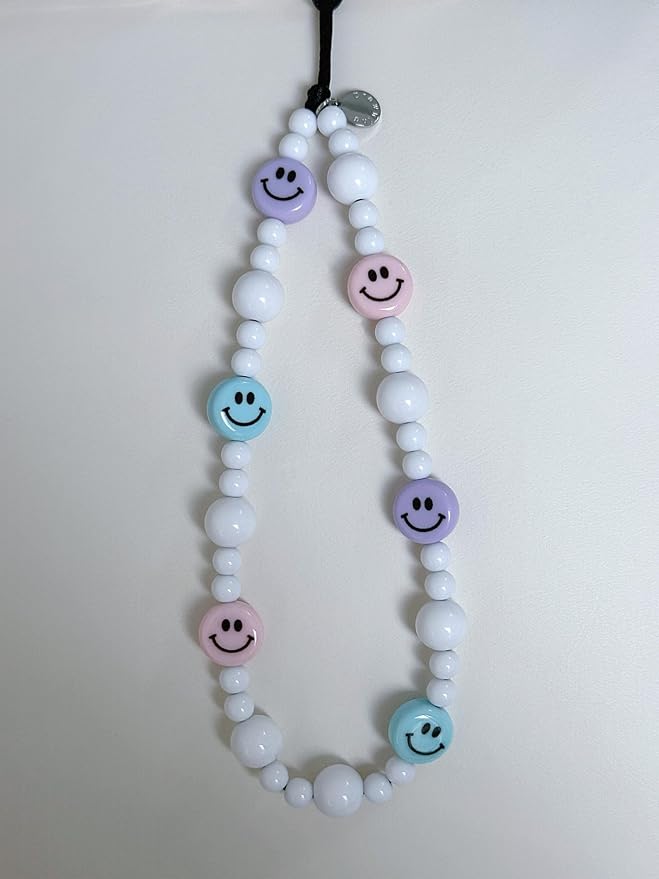 Drawwind Phone Charm Beaded Wristlet Strap Universal Cell Phone Lanyard Cute Bracelet Wrist Strap Beaded Chain String Handmade Accessories for Case Camera Bags (Smiley Face) - Image 5