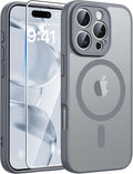 FNTCASE for iPhone 16 Pro Case, Fit for Magsafe, with Screen Protector Gray | Full Camera Protection, Translucent Matte, 14FT Military Grade Drop Proof, Shockproof Protective Phone Cover, Gray by FNTCASE