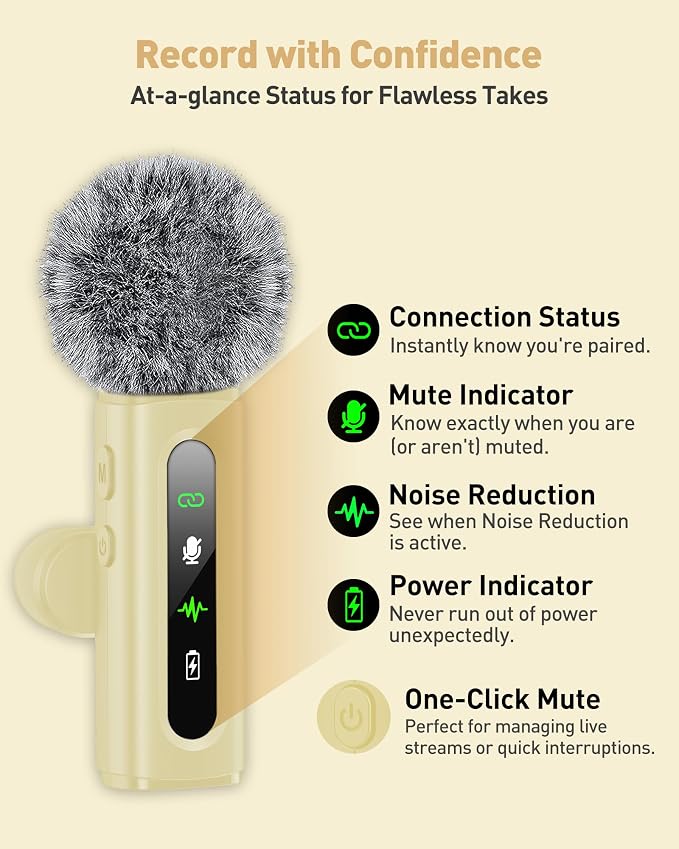 USB C Lavalier Microphone Wireless Mini Mic for Type-C Android Phone/Tablet/PC Video Recording Clip-on Mics with Rotatable Clip&Denoise Recording, Ideal for Vlog Tiktok Youtube Content Creator, Beige - Image 4