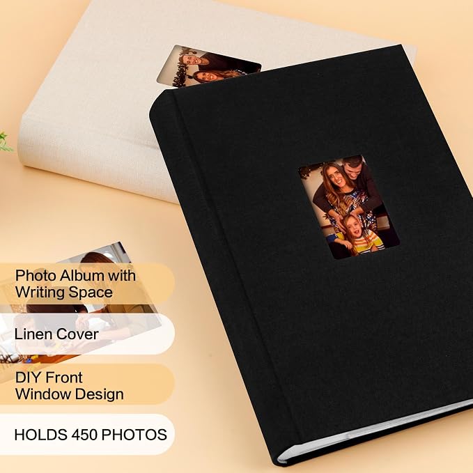 450 Pocket 4x6 Photo Album with Writing Space, Linen Cover, Black | Large Capacity, 4x6 Album Book, with Memo for Family, Wedding Baby, Travel Memories Graduation Pictures - Image 2