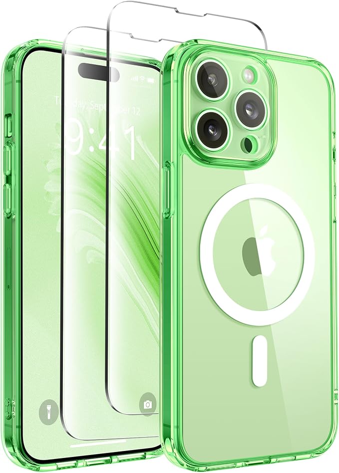 CAPRARO for iPhone 14 Pro Max Case, Compatible with MagSafe | Upgraded [Full Camera Protection] Shockproof Protective Slim Translucent Matte Magnetic Phone Case 6.7'', Clear Green by CAPRARO