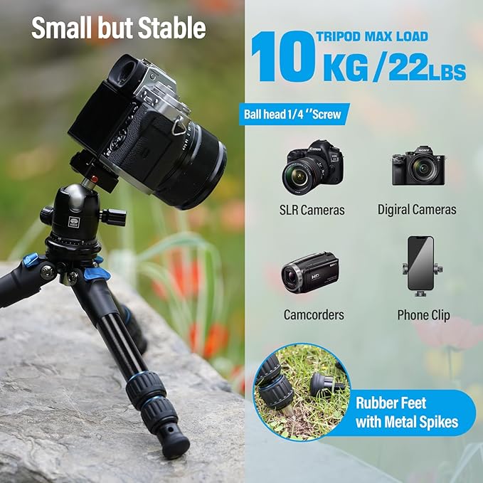 SIRUI AM-203 Aluminum Mini Travel Tripod, B00K Ball Head, 360° Panoramic | 20LB Load, 16.7" Height, 11.4" Folded, Lightweight, Tabletop, DSLR, Mirrorless Camera, Travel Photography - Image 5