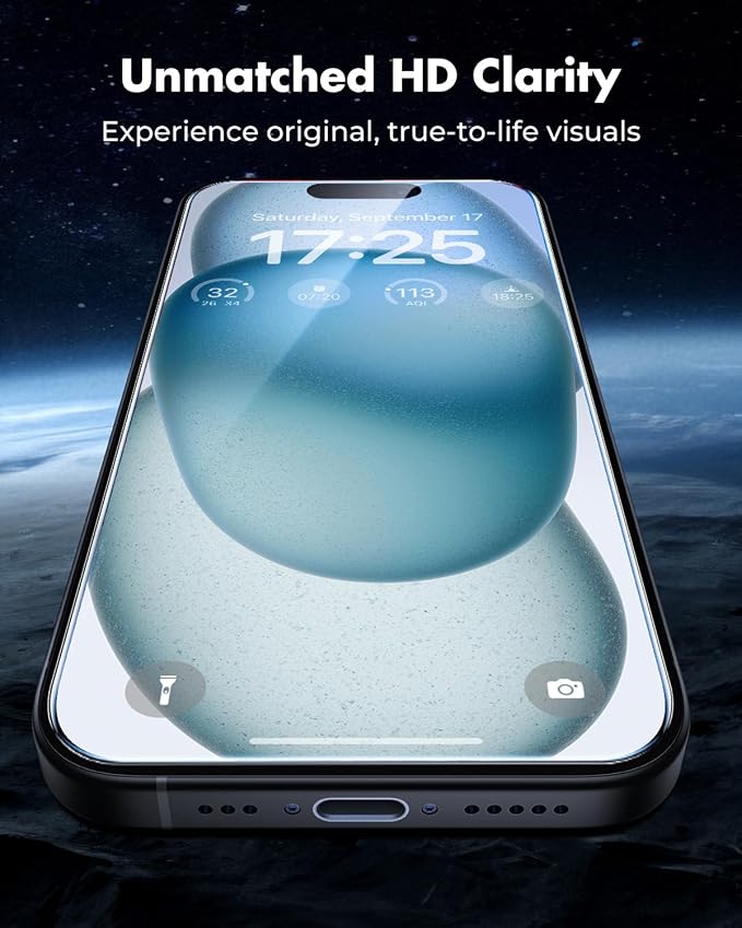 UNBREAKcable iPhone 15 Screen Protector & Camera Lens Protector | Upgraded Dual-Tempered Glass with Military-Grade 9H Hardness, 3-Pack,HD Clarity, Anti-Fingerprint, Case Friendly, Fits 6.1'' - Image 4