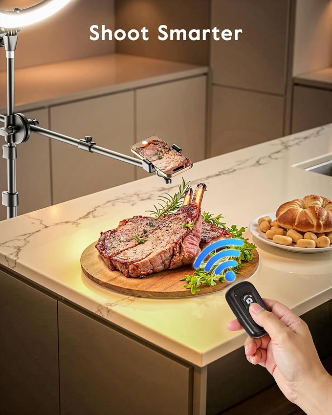 LUXSURE Ring Light with 62'' Tripod Stand for Video Recording, 10.5'' Ring Light Tripod for iPhone with 2 Shooting Positions, Overhead Phone Mount for YouTube, Makeup, Cooking - Image 6