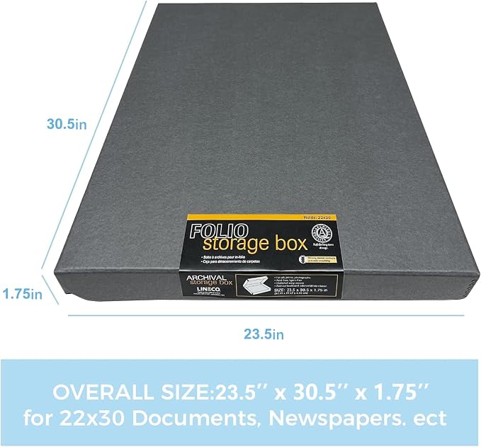 Lineco Clamshell Archival Storage Box, 23.5x30.5x1.75 Inch, Gray | Acid-Free with Metal Edge Boxboard, Organize and Store Photos Documents Cards Negatives Magazine Prints Family Records DIY - Image 2