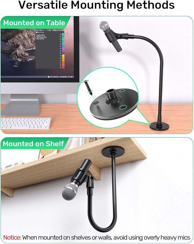 19-Inch Gooseneck Mic Stand, Podium Microphone Holder with Flange Mount | Fits Dynamic Mics, Flexible Adjustable Arm, Podium/Desk/Wall mount, for Podcast, Studio, Lecture, Gaming & Live Streaming - Image 2