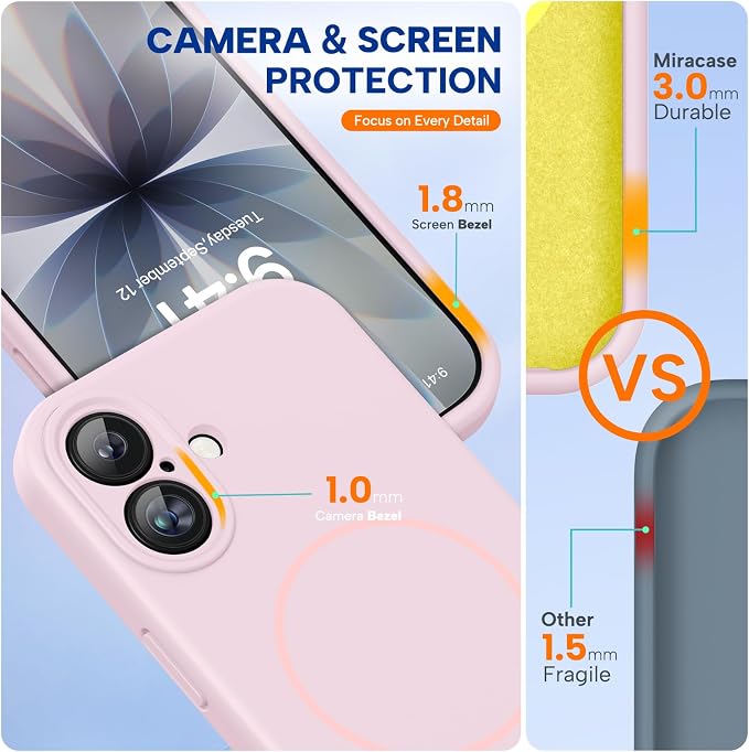 Miracase Silicone & Magnetic for iPhone 17 Case, Sand Pink | Compatible with MagSafe, Silicone Camera Control Cover, Soft Microfiber Lining, Shockproof Drop Protection Phone Case for 17 - Image 3