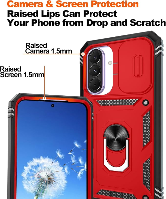 Gritup for Galaxy A37 5G Phone Case: Samsung A37 5G Case with 2*Screen Protector, Magnetic Stand & Slide Camera Cover, Shock Proof Military-Grade para Galaxy A 37 Phone Cover, Red+Black - Image 4