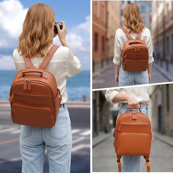 Small Camera Backpack, Classic PU Leather for DSLR, Professional Camera Bag for Photographers with 11 Inch Pad/Tablet Compartment, 10L Brown - Image 8