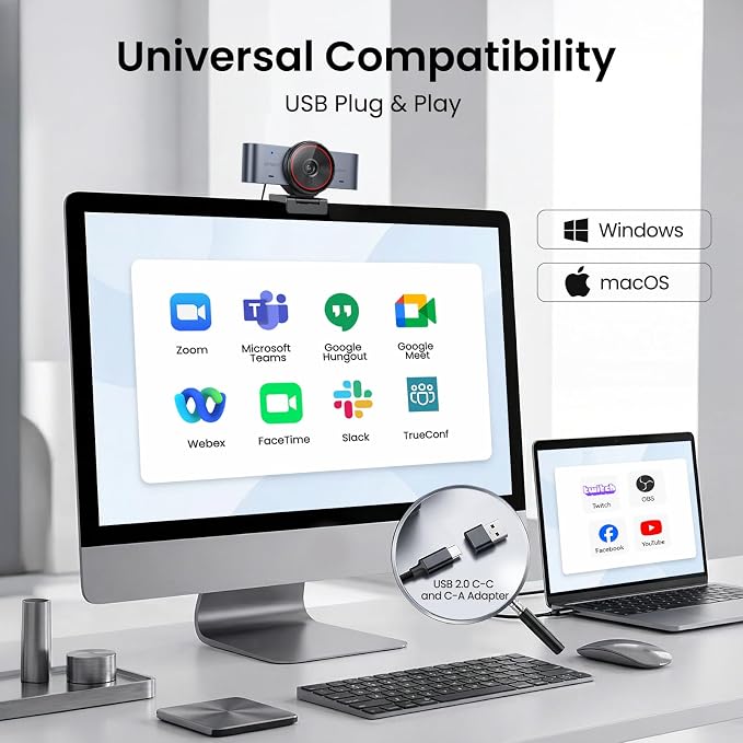 EMEET C960 Ultra 4K Webcam for Mac & PC, 1/1.5" Large Sensor, Metal Body | 0.2s Autofocus, DRC, Whiteboard Mode, Built-in Privacy Cover, 2 Mics, USB Webcam 4K for Meetings, Streaming, Content Creation - Image 7