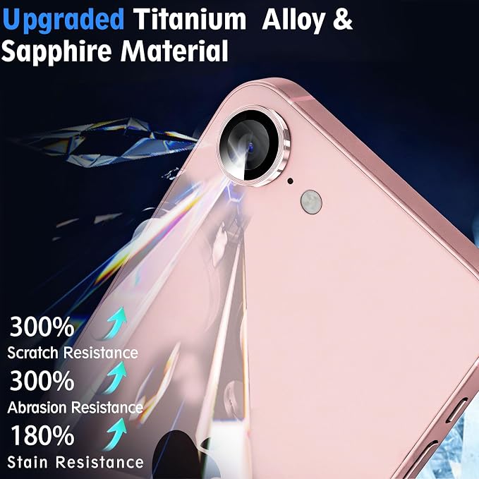 SiHPuoy 3pcs Camera Lens Protector for iPhone 17e/16e, Tempered Glass,Pink | 9H+ Hardness, Military Grade Shatterproof, Anti-Scratch, Case Friendly, HD Metal Camera Cover, Does not Affect Night Shots - Image 4