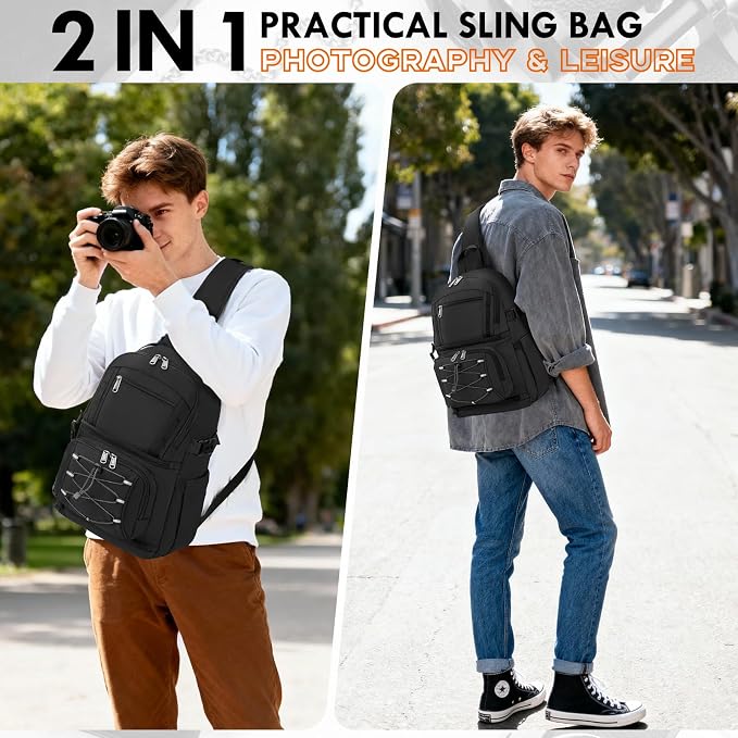RAINSMORE Camera Sling Bag, Small Dslr/Mirrorless Camera Bag & Case | Waterproof Camera Bags for Photographers, with Removable Padded Insert & Tripod Holder, Compatible with Canon/Nikon/Sony/Fuji - Image 5