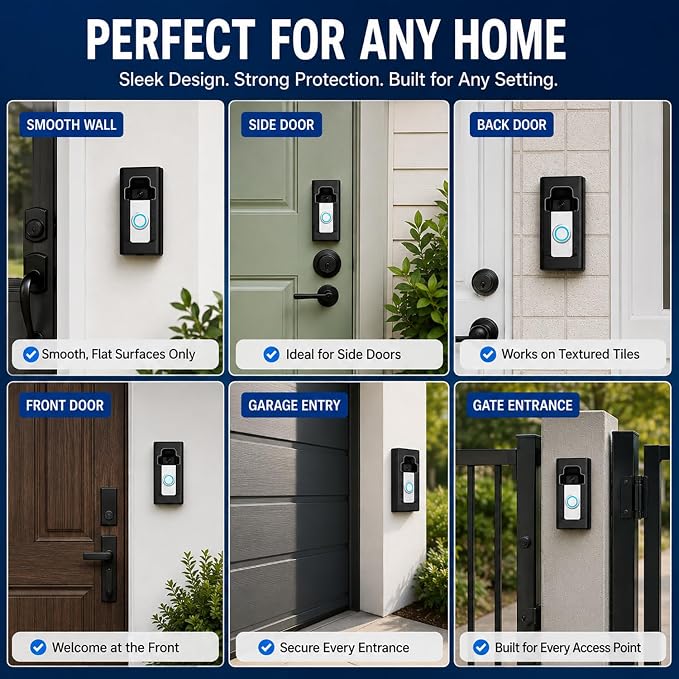 Adhesive Mount Compatible with 2024 Upgrade Video Doorbell No-Drill Mounting Bracket Cover Holder Anti-Theft Full Coverage Protective Housing for Apartments & Renters (Matte Black) - Image 6