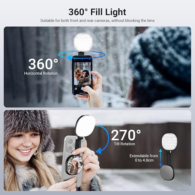NEEWER Basics Magnetic Selfie Light Compatible with MagSafe iPhone, 2W Bi Color Small LED Phone Fill Ring Lighting CRI95+ with 360° Swivel, Mirror for Makeup Video Conference Recording, NL72B Black - Image 4