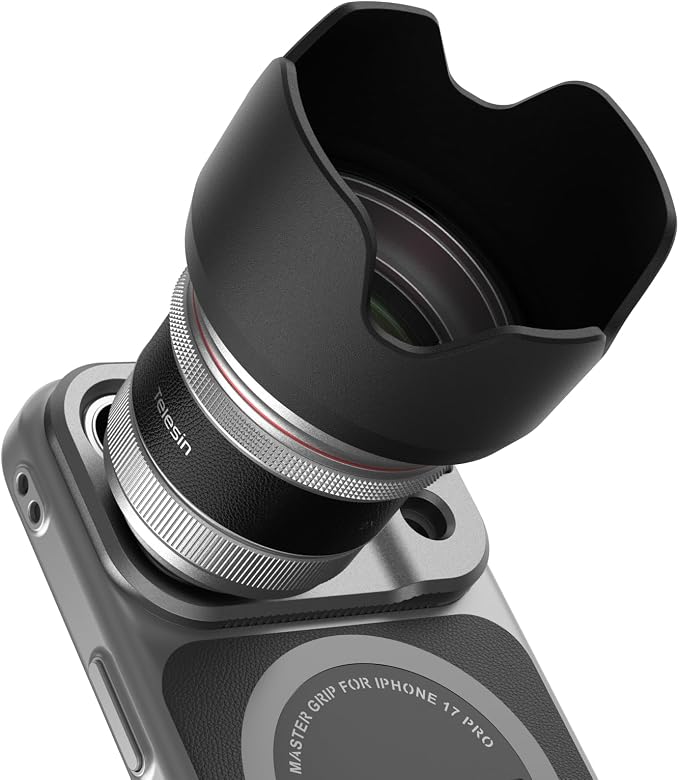 TELESIN 2X Telephoto Master Lens for iPhone 17 Pro with Hood, APP Pro EIS | 105mm Authentic Portraits, 200mm Equivalent Optical Telephoto Extender for Wildlife/Sports/Concert Portrait Photography by telesin