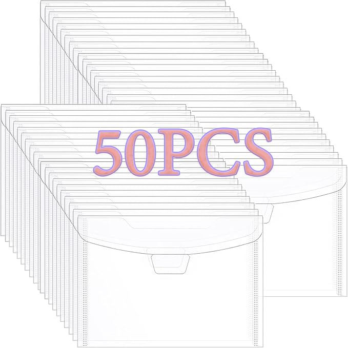 50Pieces Clear Stamp and Dies Storage Bags,Plastic Scrapbooking Storage Bags 7.5x5.5inch Die Storage Pockets Resealable Plastic Envelopes Pockets for with Label Stickers for Cutting Dies Stencil Craft by CYFUNDESIGN