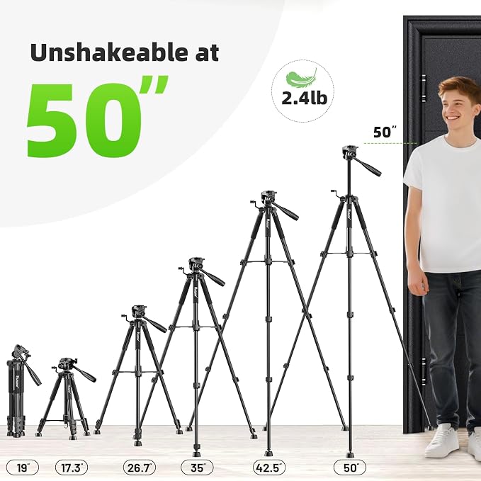 Huepar Tripod 50-inch Extendable Height Tripod Use with Laser Level, Point Lasers, Lazer Distance Measures, 1/4" and 5/8" Thread Mount for for Varieties Tools, Outdoor and Indoor T13A - Image 2