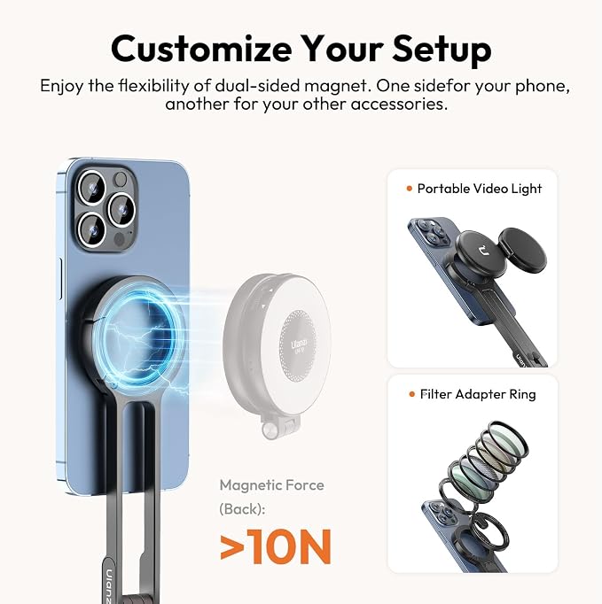 ULANZI MA30 Magnetic Phone Tripod Stand for iPhone-Aluminium Maglock Smartphone Mini Tripod Pocket Cell Phone Stand Strong Magnet Quick Mount Compatible with iPhone 17 16 15 14 13 12 Series, Dark Gray - Image 6