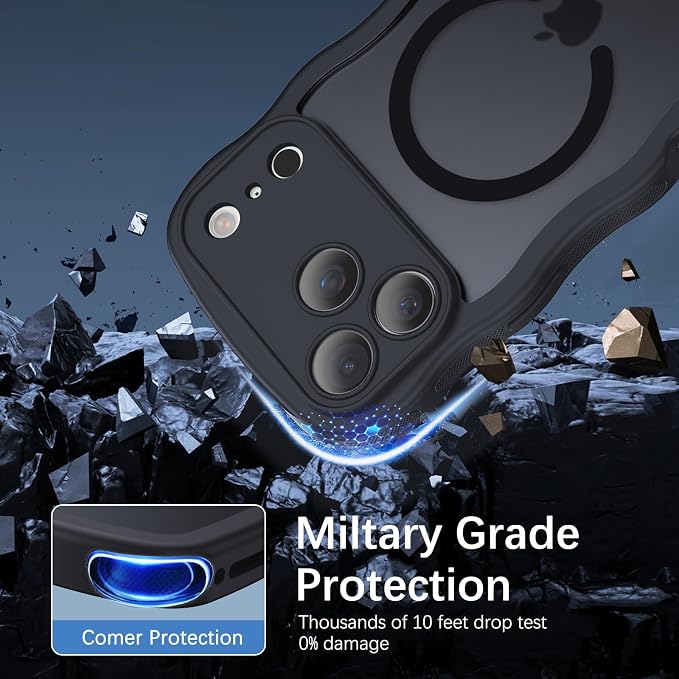 BENTOBEN Magnetic for iPhone 17 Pro Max Case, Cute Wavy [Full Camera Protection][Compatible with MagSafe] Matte Anti-Slip Bumper Women Girls Boys Protective Cover for 17 ProMax 6.9" 2025, Black - Image 7