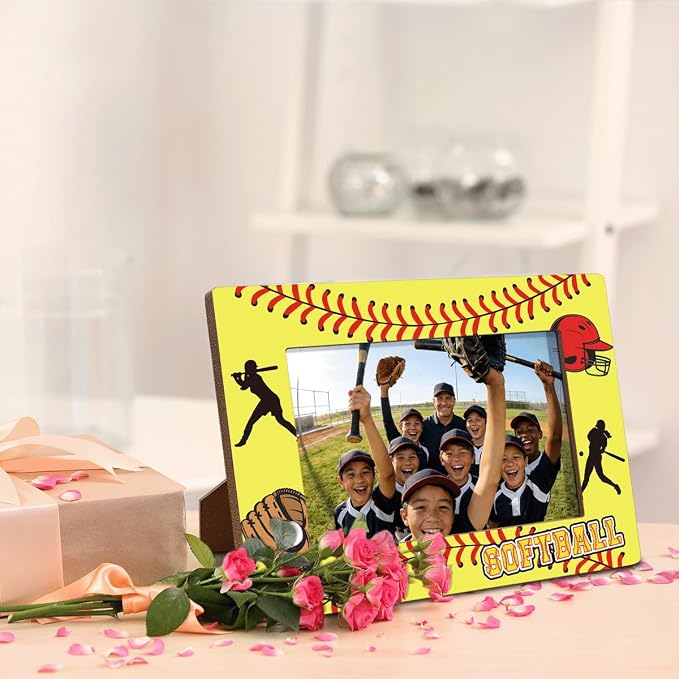 Softball Picture Frame, Sports Themed Photo Frame for 4x6 Inches Photos, Tabletop Display Frames for Team Players and Coaches, Gift to Softball Lover, Home Office Decor - Image 4