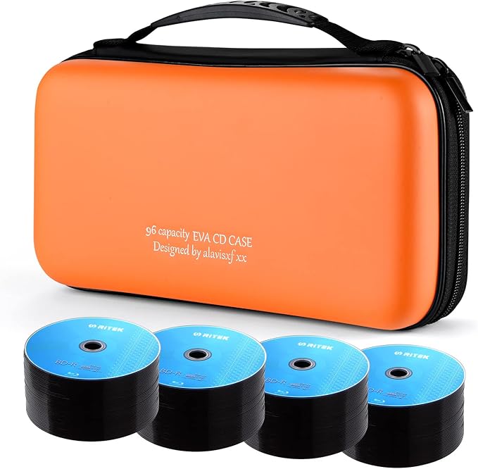 alavisxf xx CD Case, 96 Capacity Protective Zipper Disc Wallet for Car | EVA Shock-resistant, Double Zipper Closure, Portable Handle, DVD Storage Organizer, Anti-Slip Sleeves, for Home Office Travel - Image 2
