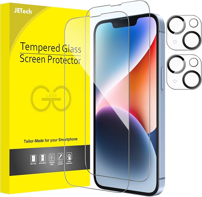 JETech Screen Protector for iPhone 14, 2+2 Pack | with Camera Lens Protector, 9H Tempered Glass, Full Coverage, HD Clear, Case-Friendly by JETech