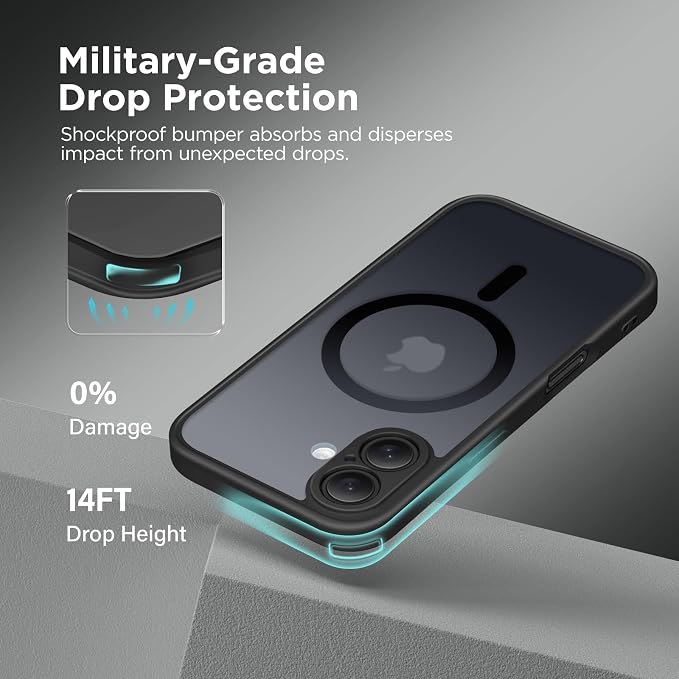 CAPRARO for iPhone 16 Case, Compatible with MagSafe Black | Upgraded [Full Camera Protection] Protective Translucent Matte Women Girl Magnetic Phone Case Cover, Black - Image 5